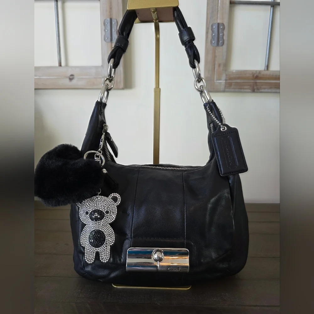 Coach Black Leather Kristen Hobo Bag With Crossbody Strap & Unbranded Charm - Picture 14 of 16